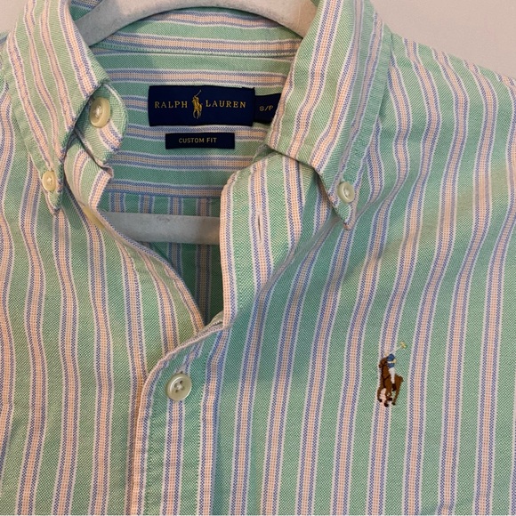 Ralph Lauren Tops - Ralph Lauren Striped Oxford Button Down Custom Fit Polo Shirt